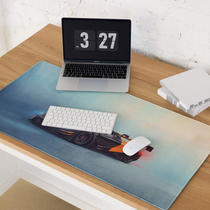 Blue racing car themed low-friction cloth mousepad with black and orange accents for mclaren 720s gt3 setup