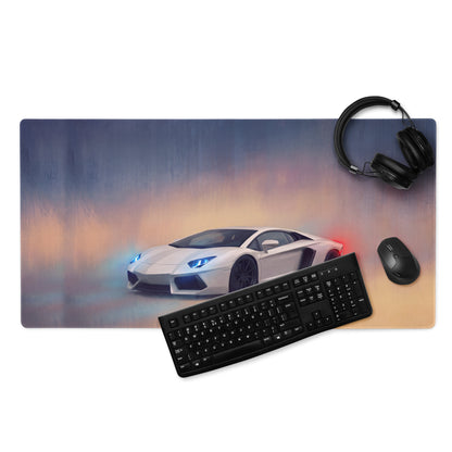 Lamborghini aventador inspired pearl white rectangular non-slip mousepad with white sports car graphic print