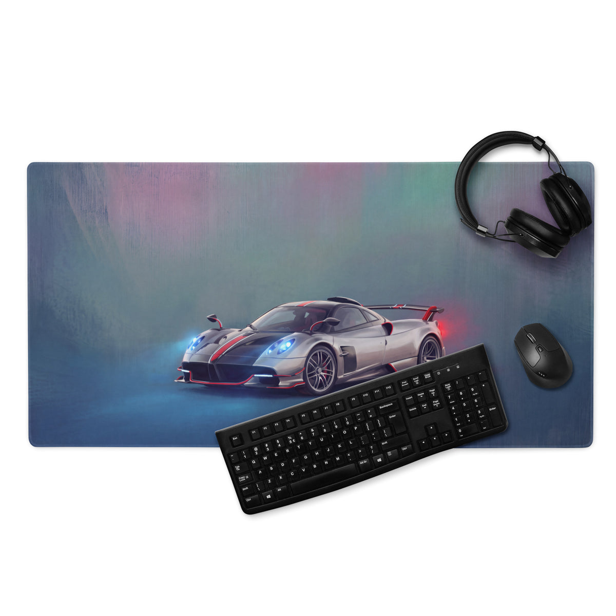 Silver and red pagani huayra sports car graphic printed on xl high precision gaming mousepad desk mat