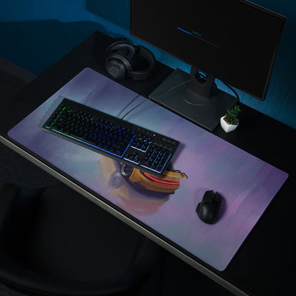 Porsche 911 gt3 inspired speed yellow desk pad with vibrant gradient and detailed golden car illustration mouse mat