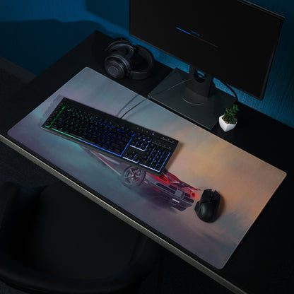 A sleek low-friction cloth gaming mousepad with a vibrant red and black Koenigsegg Agera inspired sports car design