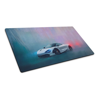 White mclaren 720s inspired pearl glacier desk pad with ultra-glide stitched edge for gaming mouse use
