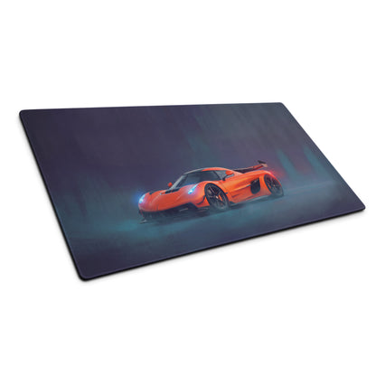 Koenigsegg jesko inspired tangelo apex desk mat orange sports car graphic printed on high precision xl gaming mousepad