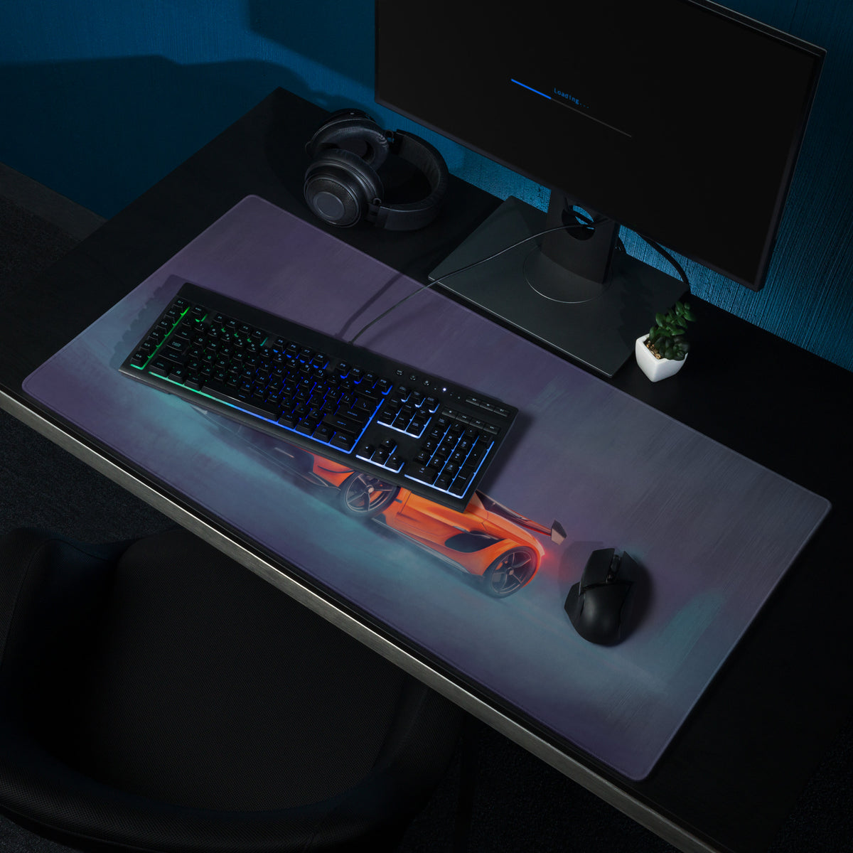 Koenigsegg jesko inspired tangelo apex desk mat with orange sports car graphic on translucent xl gaming mousepad