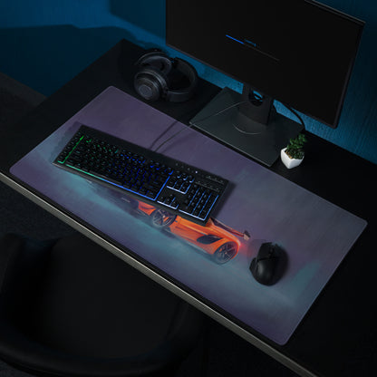 Koenigsegg jesko inspired tangelo apex desk mat with orange sports car graphic on translucent xl gaming mousepad