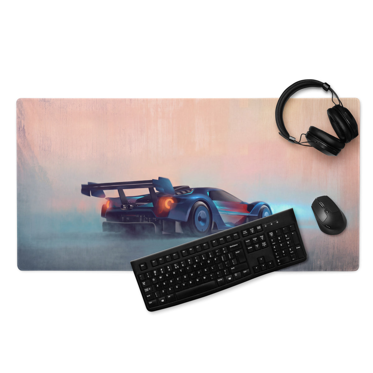 Ford GT inspired cobalt track desk pad gaming mouse mat with ultra-glide stitched edge and vibrant race car design