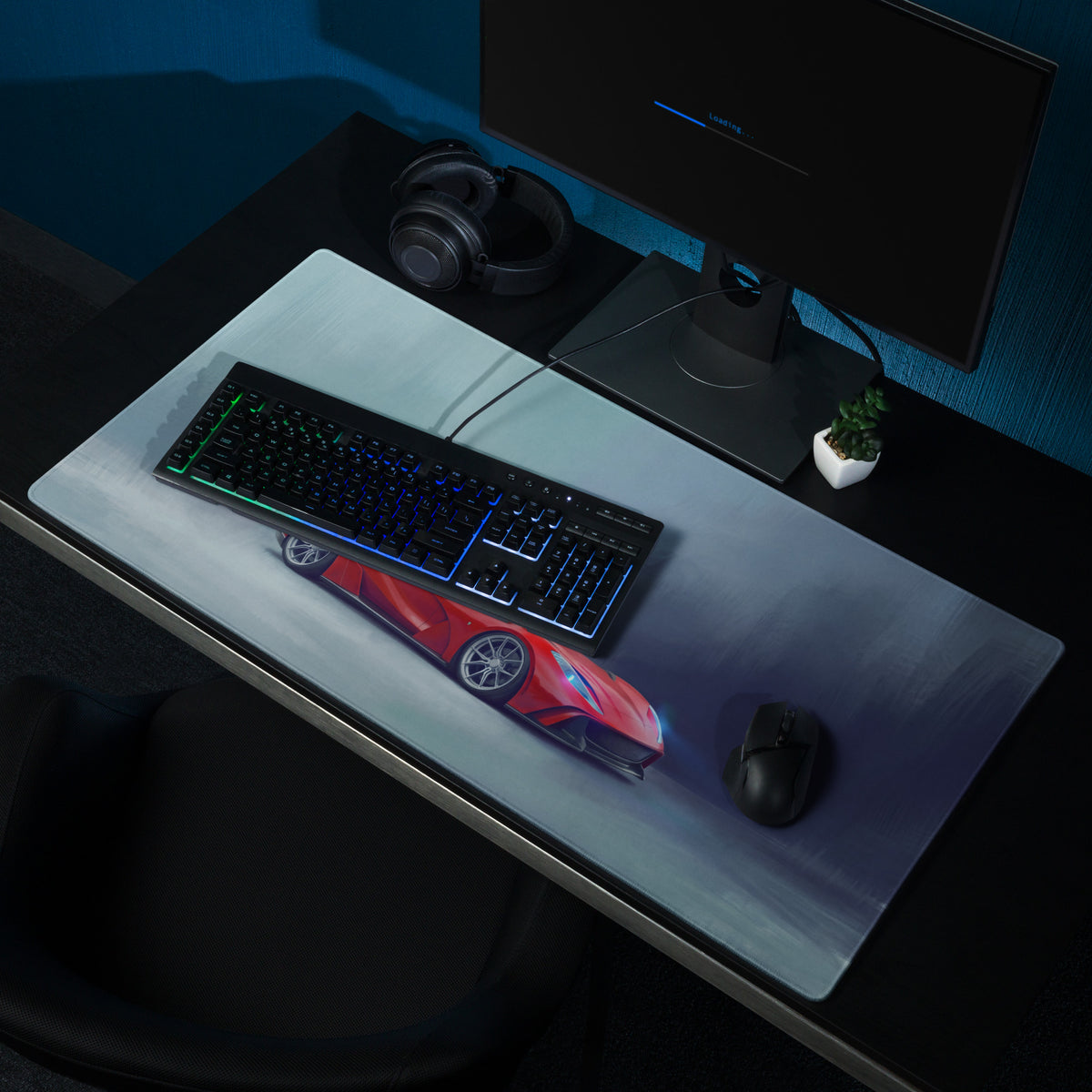 Ferrari 812 gts inspired rosso sunset desk mat with red sports car graphic on sleek low-friction cloth mousepad
