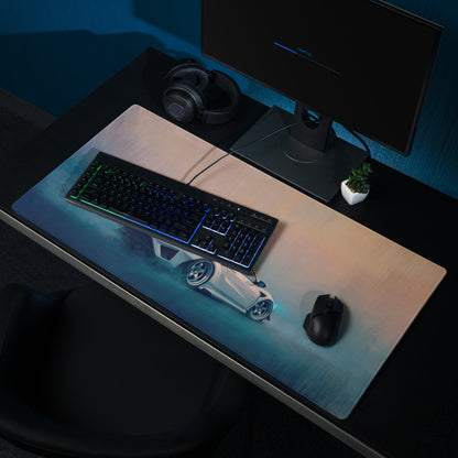 Acura nsx inspired pearl widebody xl gaming mousepad with vibrant white sports car and glowing blue accents design