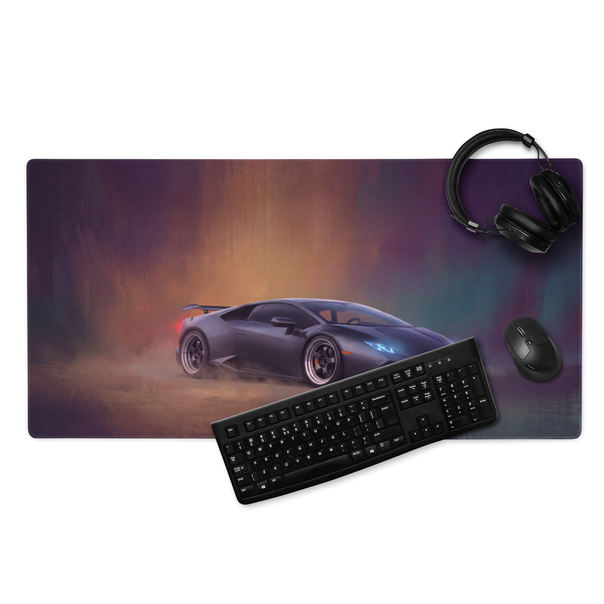 Lamborghini Huracán inspired stealth onyx black gaming mousepad with ultra-glide stitched edge and lamborghini sports car print