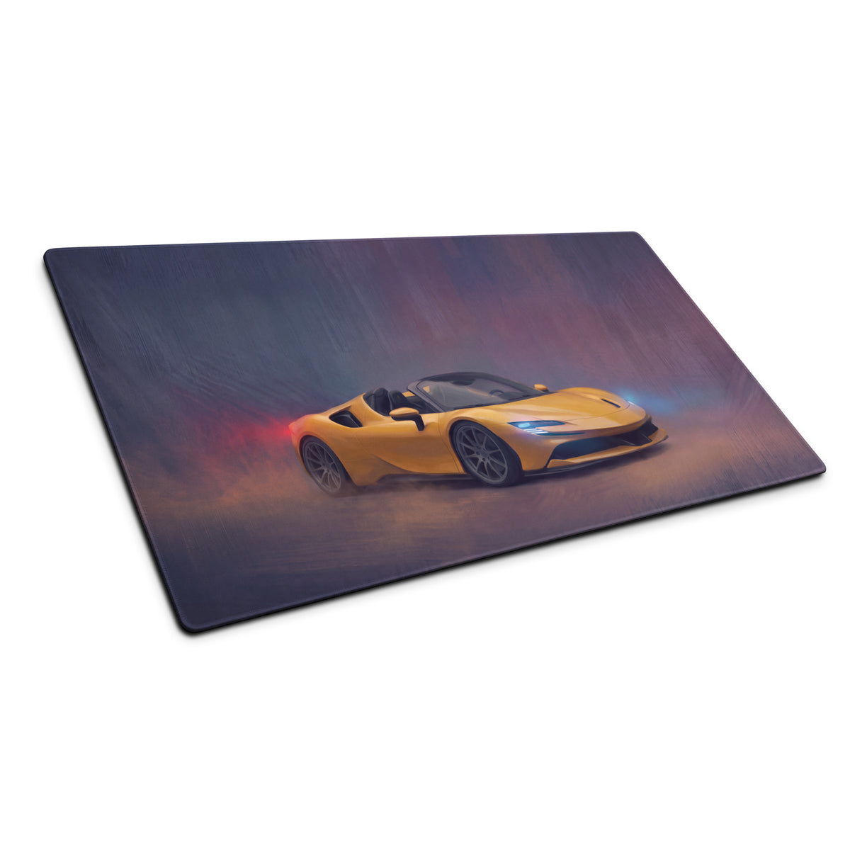 Yellow ferrari sf90 spider inspired giallo modena low-friction cloth desk mat with sports car graphic for mouse setup