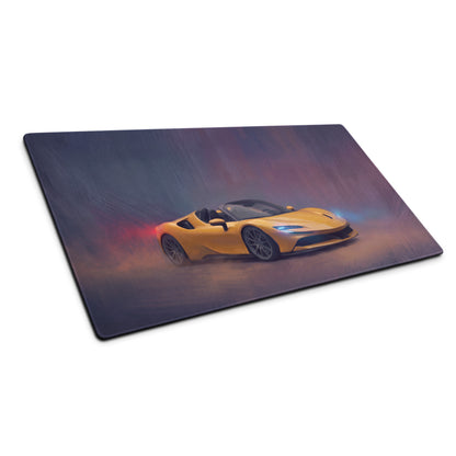 Yellow ferrari sf90 spider inspired giallo modena low-friction cloth desk mat with sports car graphic for mouse setup