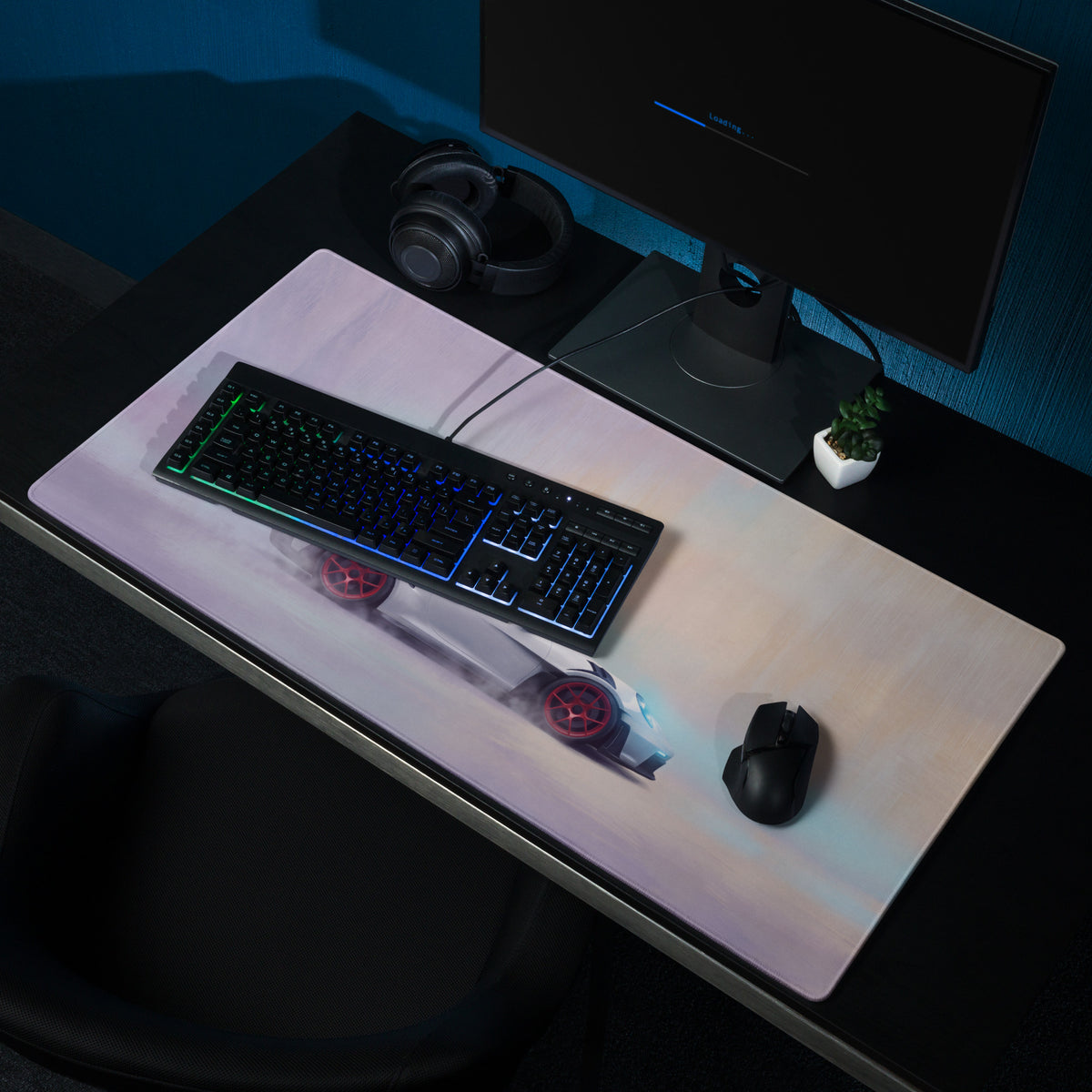 White porsche 911 gt3 rs inspired chalk red accent extended non slip gaming mousepad with race car graphic