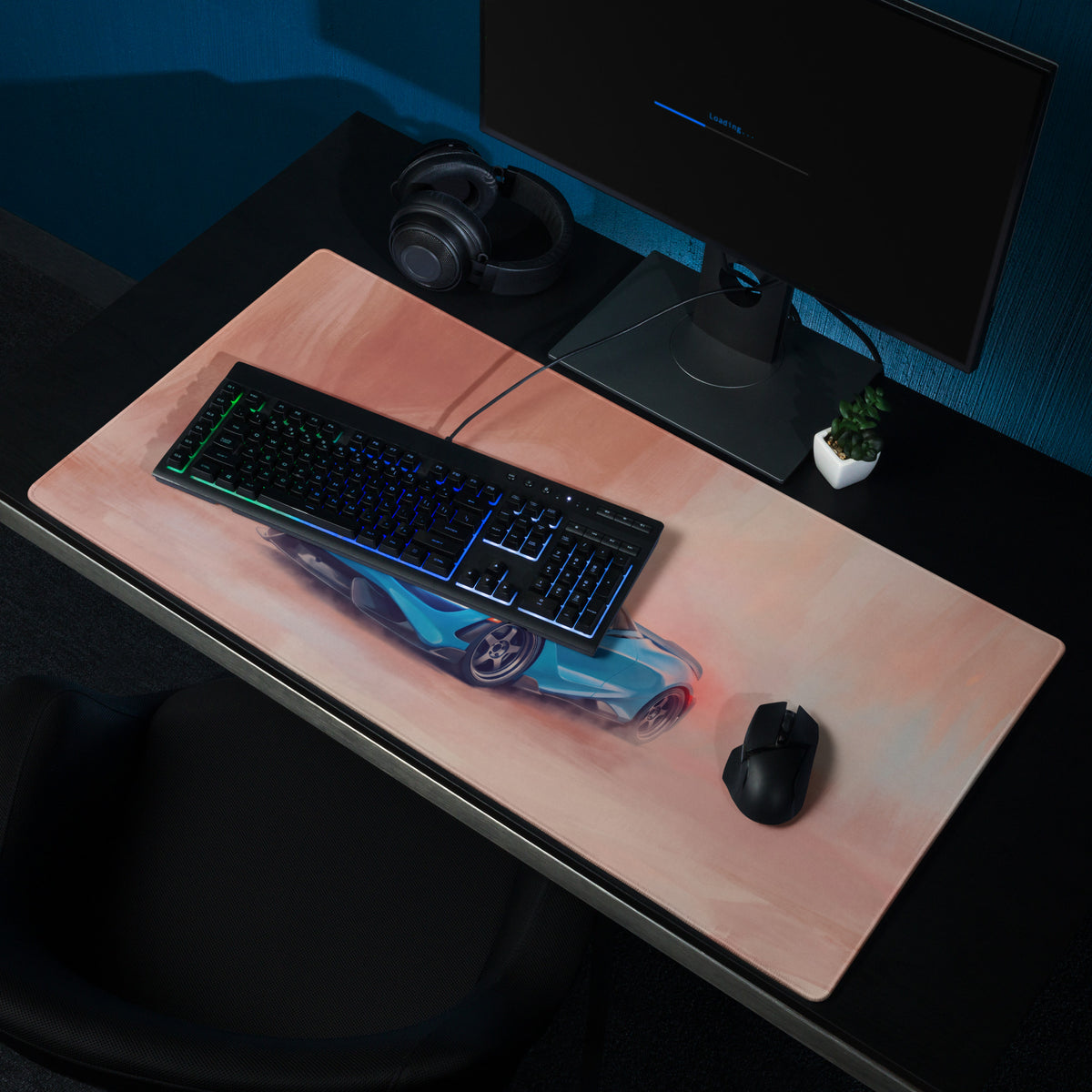 Rectangular high-precision xl gaming mousepad with vibrant blue mclaren 765lt inspired sports car illustration