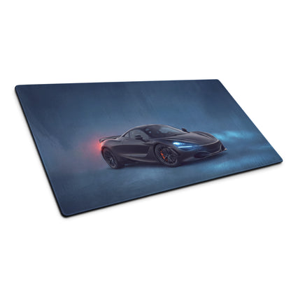 Black McLaren 720S inspired stealth onyx desk mat featuring a high-precision rectangular gaming mousepad graphic