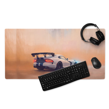 Dodge viper acr inspired gts blue stripe ultra glide stitched edge rectangular gaming mousepad with sports car graphic
