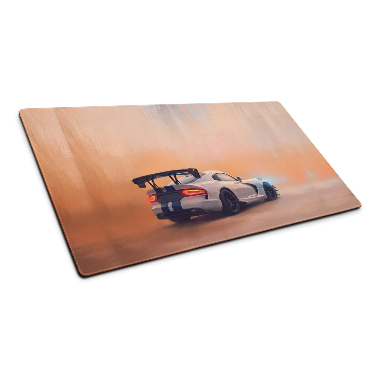 Dodge viper acr inspired gts blue stripe glossy mousepad with white and blue racing car graphic and stitched edge