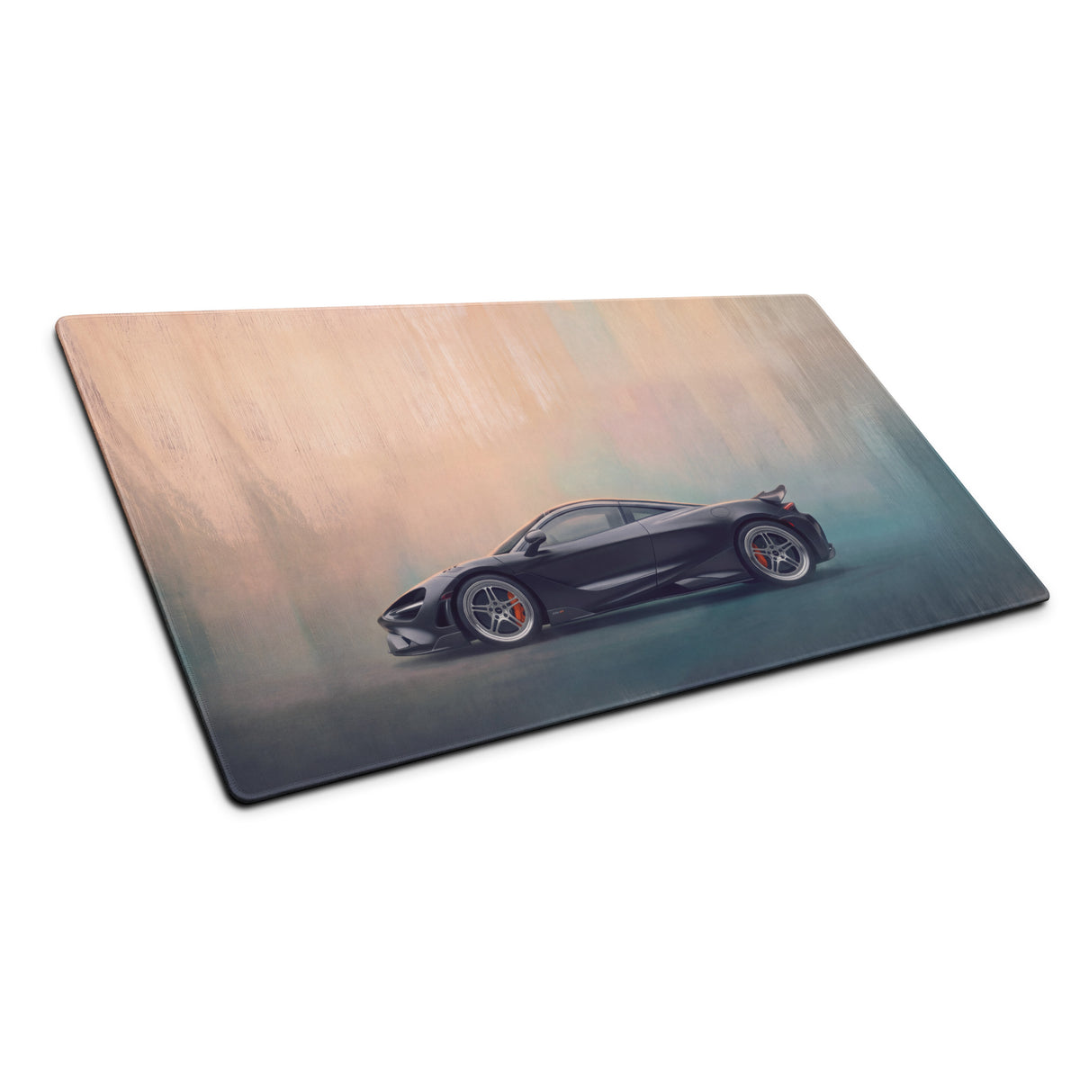 Black mclaren 720s sports car illustration on glossy rectangular carbon profile desk mat low-friction cloth mousepad