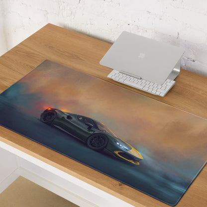 Ferrari 296 gtb inspired assetto fiorano extended non slip gaming mousepad with dark green and yellow sports car design