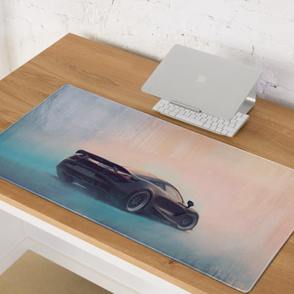 McLaren 720S inspired stealth shadow desk mat featuring a sleek black sports car graphic on a soft-touch XL mousepad