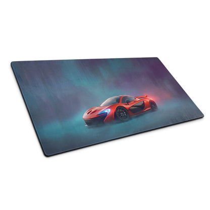 Rectangular high-precision xl gaming mousepad featuring a red mclaren p1 graphic with teal and purple background