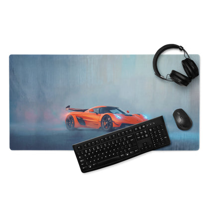 Orange koenigsegg jesko inspired tangelo drift desk pad with stitched edge ultra-glide gaming mouse mat