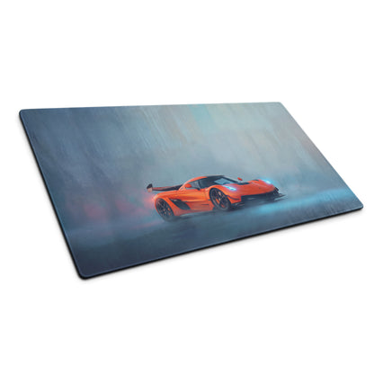 Orange koenigsegg jesko inspired tangelo drift desk pad featuring ultra-glide stitched edge sports car graphic mouse mat