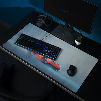 Orange sports car graphic printed on sleek translucent koenigsegg jesko inspired tangelo drift gaming mousepad