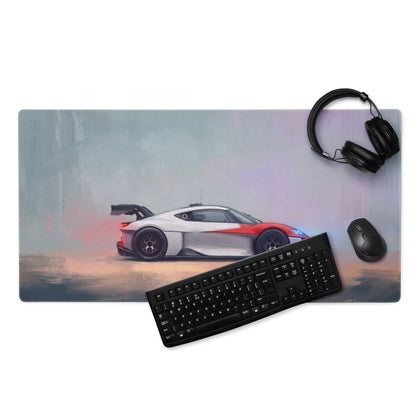 Porsche mission r inspired rosso white livery desk mat gaming mousepad with vibrant koenigsegg hypercar design and low friction surface