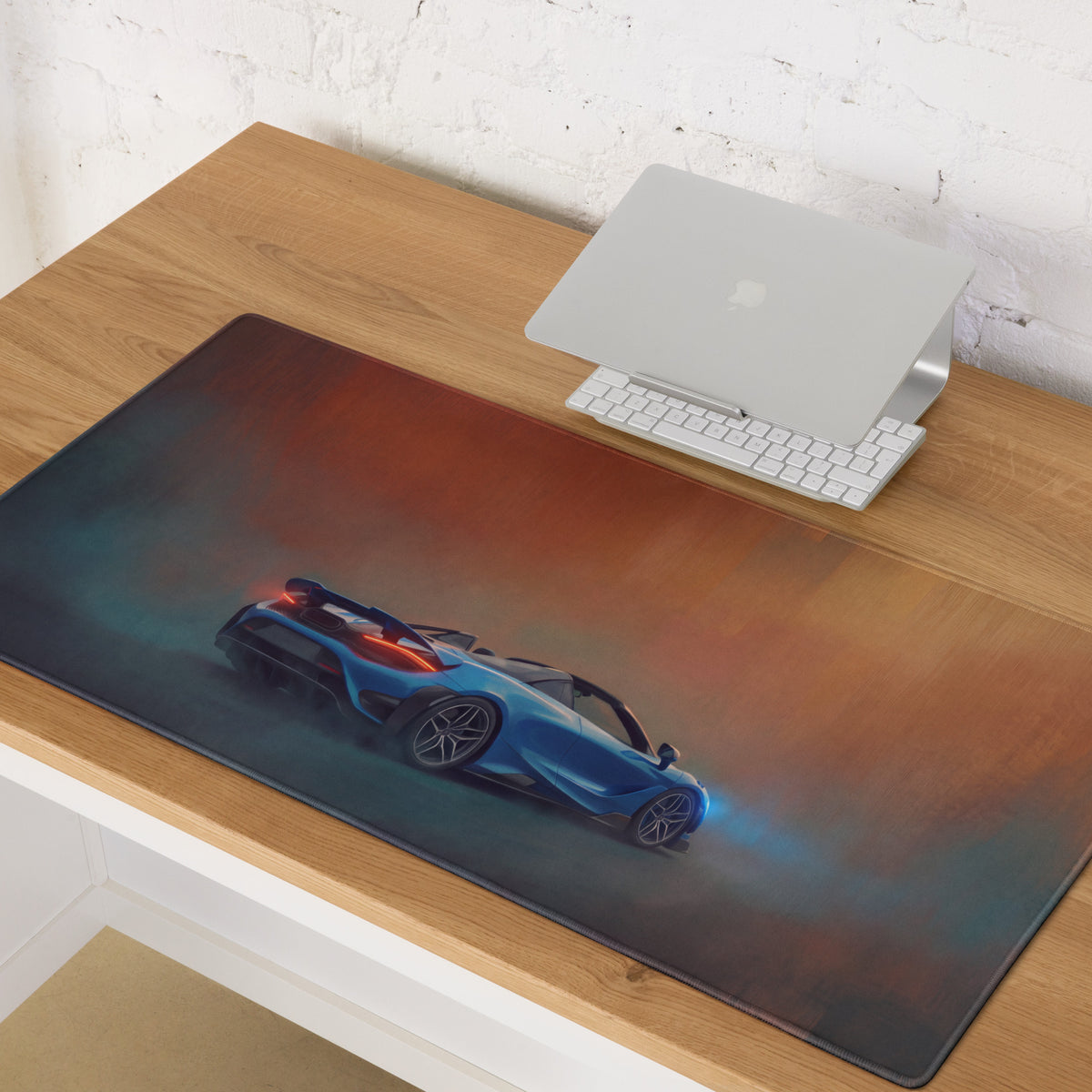 Blue sports car graphic on a curacao blue rectangular convertible desk mat high precision xl gaming mousepad