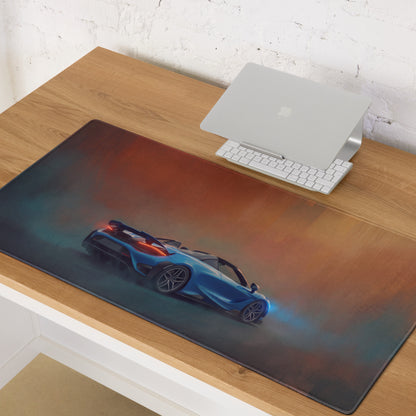 Blue sports car graphic on a curacao blue rectangular convertible desk mat high precision xl gaming mousepad