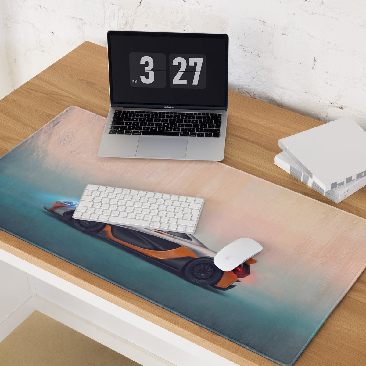 McLaren P1 inspired silver orange track edition low-friction cloth gaming mousepad with vibrant sports car graphic