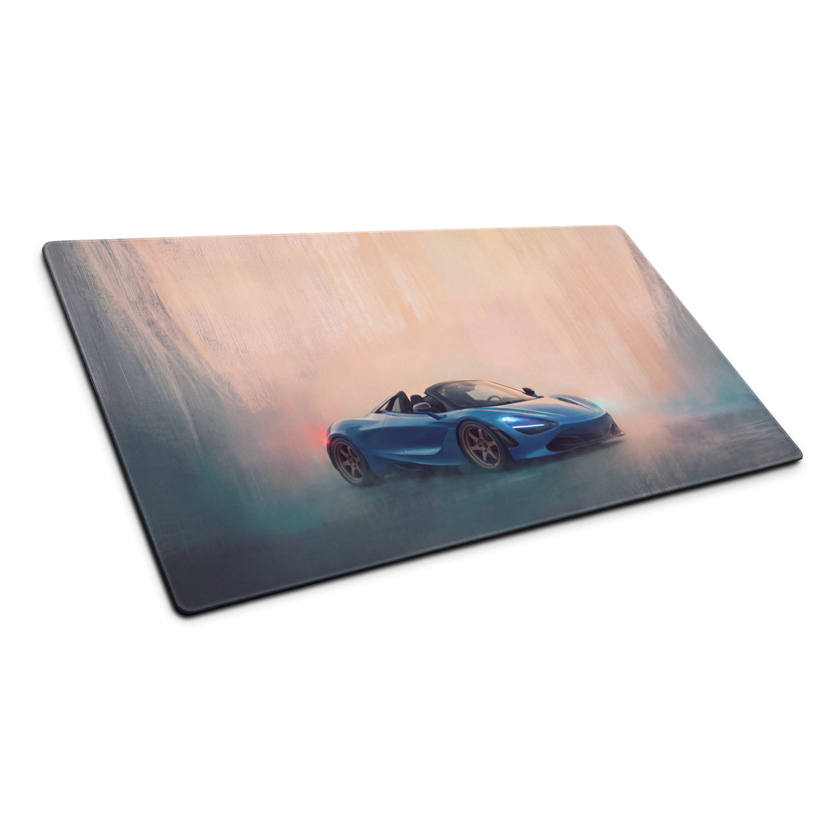 Blue mclaren 720s inspired curacao blue convertible graphic printed on xl gaming mousepad desk mat