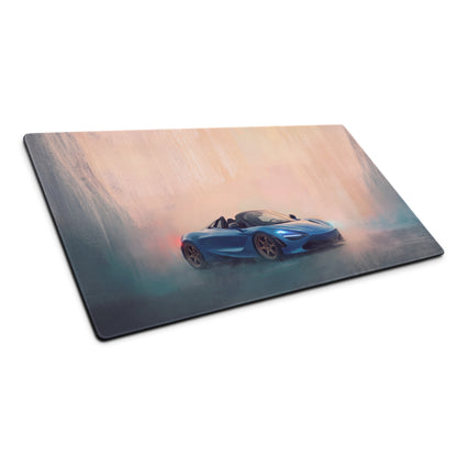 Blue mclaren 720s inspired curacao blue convertible graphic printed on xl gaming mousepad desk mat
