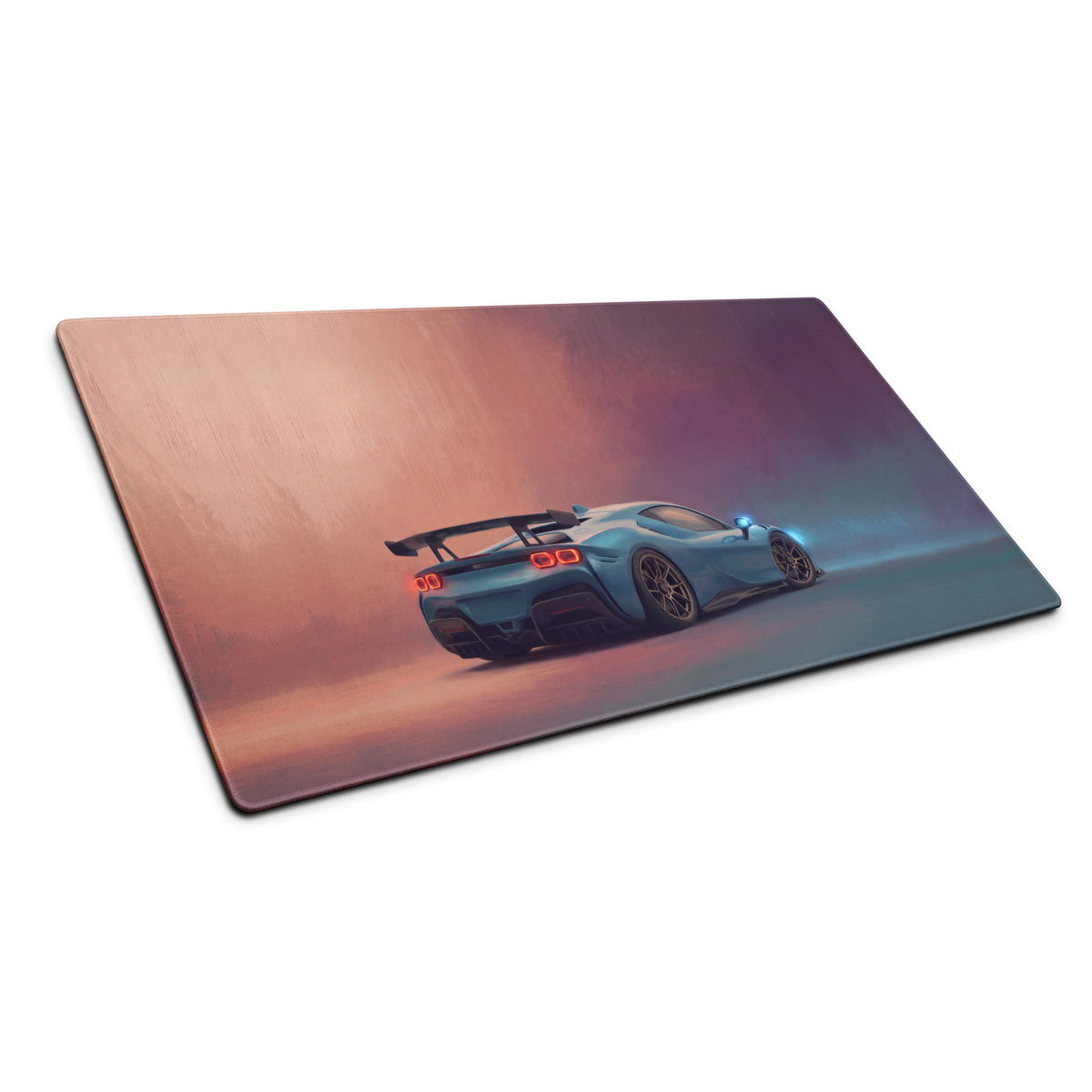 Blue sports car illustration on ferrari sf90 xx inspired azure apex low-friction cloth gaming mousepad