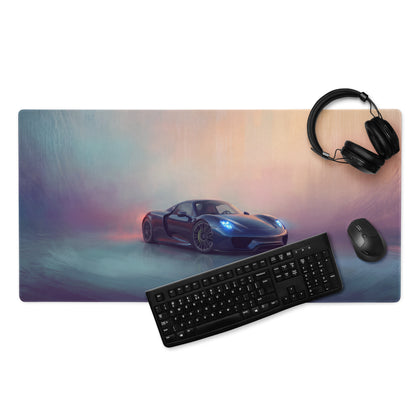 Dark blue porsche 918 spyder graphic printed on a pastel gradient extended non-slip gaming mousepad desk mat