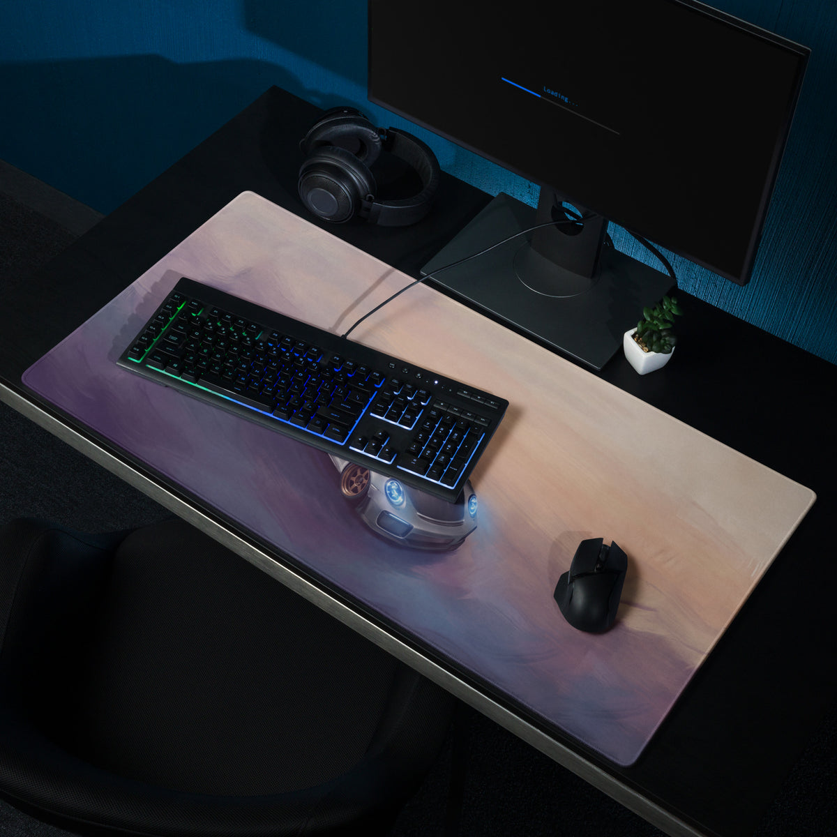 Porsche 911 GT2 RS inspired silver Weissach desk pad gaming mouse mat with ultra-glide stitched edge and lavender to beige gradient