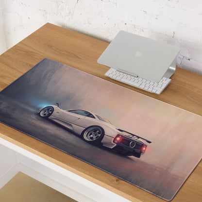 Pagani zonda inspired pearl white extended non slip gaming mousepad with black and white sports car drifting print