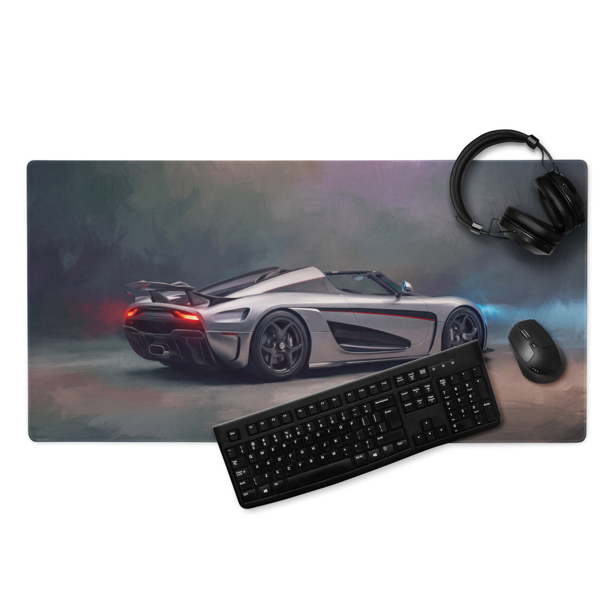 Silver koenigsegg agera rs graphic printed on a high-precision xl gaming mousepad for desk use