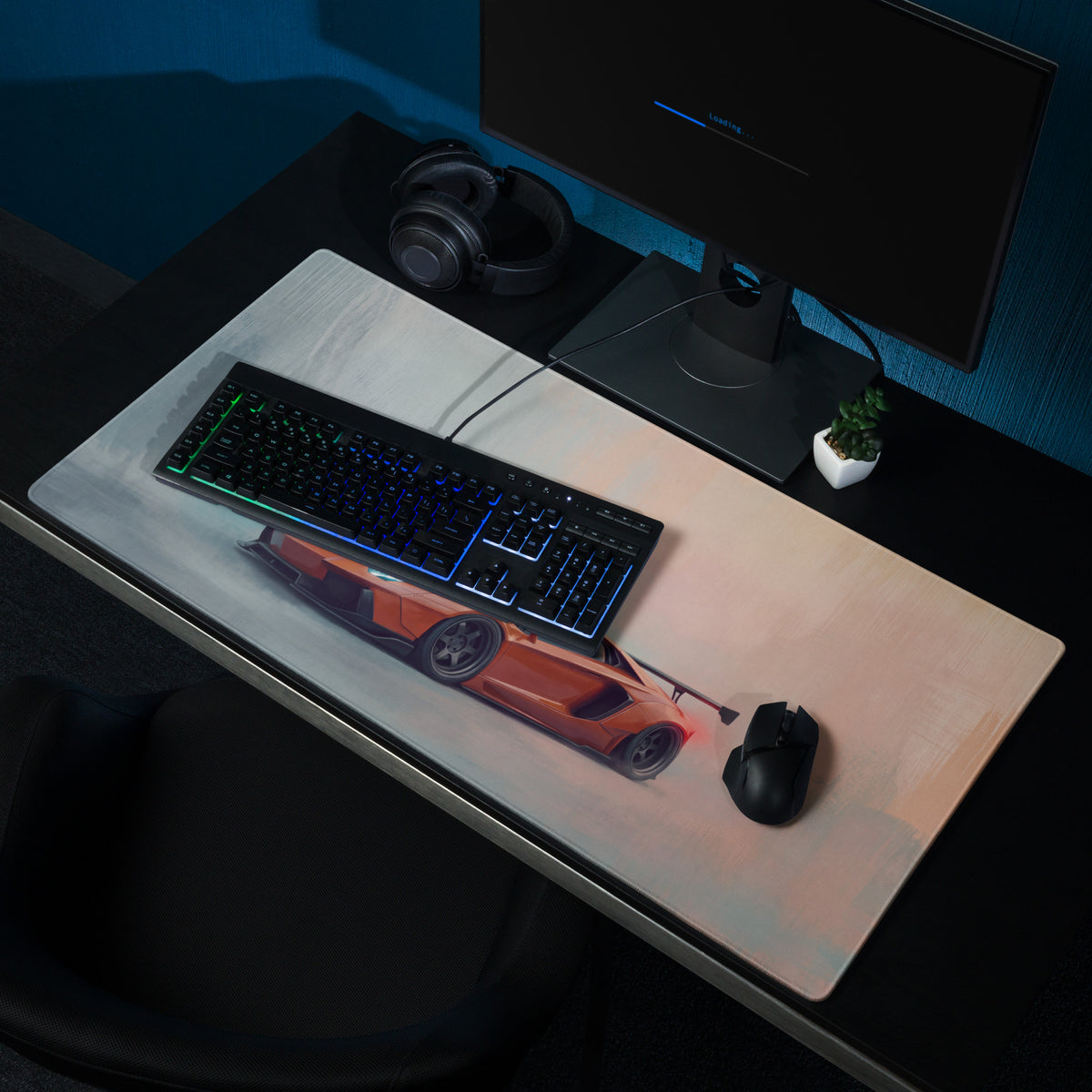 Lamborghini Aventador inspired arancio widebody orange sports car printed on sleek rectangular non slip mousepad