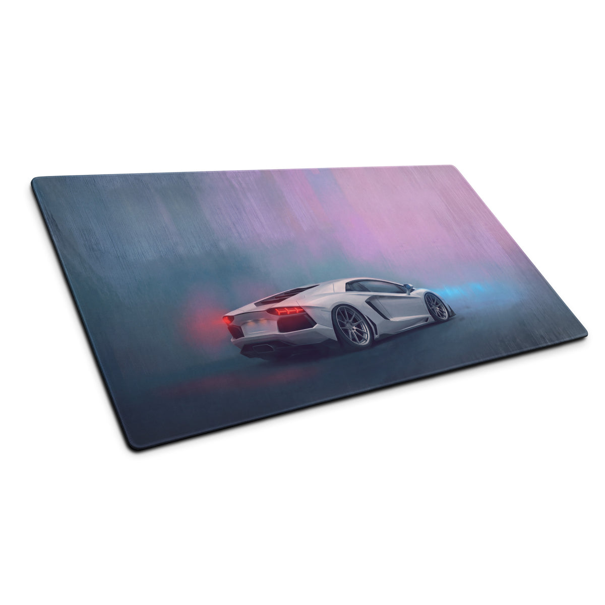 Silver Lamborghini Aventador graphic on high precision XL pearl apex desk mat gaming mousepad rectangular design