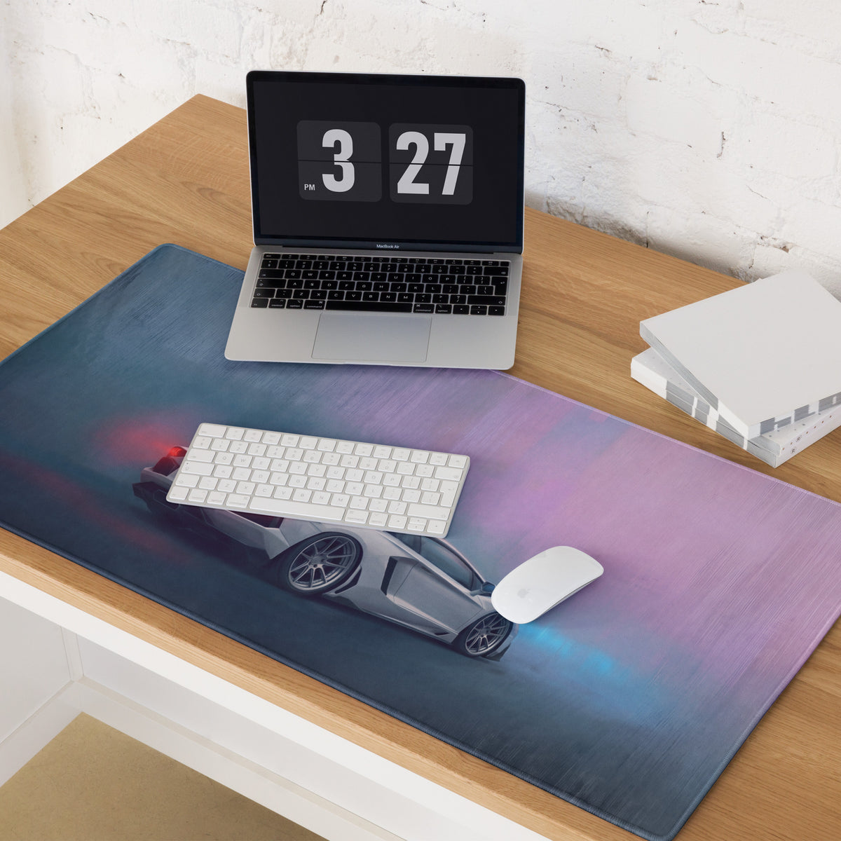 Lamborghini aventador inspired pearl apex xl gaming mousepad with gradient colors and silver sports car graphic