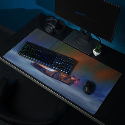 Ford gt inspired copper apex desk pad gaming mouse mat with stitched edge and vibrant orange sports car design