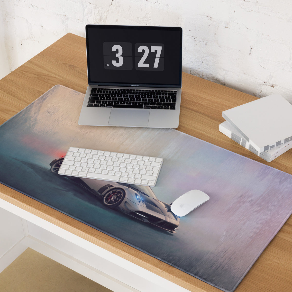 Pagani Huayra inspired silver halo desk pad with high resolution sports car print non slip extended mouse mat