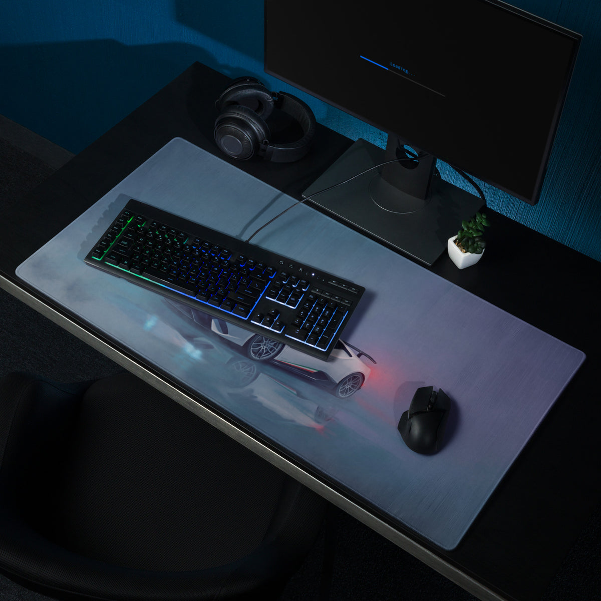 Lamborghini huracán inspired performante white desk mat translucent gaming mousepad with glossy finish and illuminated car design