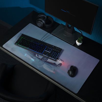Lamborghini huracán inspired performante white desk mat translucent gaming mousepad with glossy finish and illuminated car design