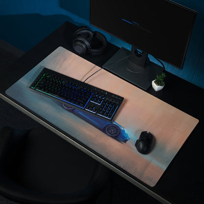 Blue sports car graphic mousepad inspired by porsche 911 gt3 shark blue stitched edge desk pad for gaming
