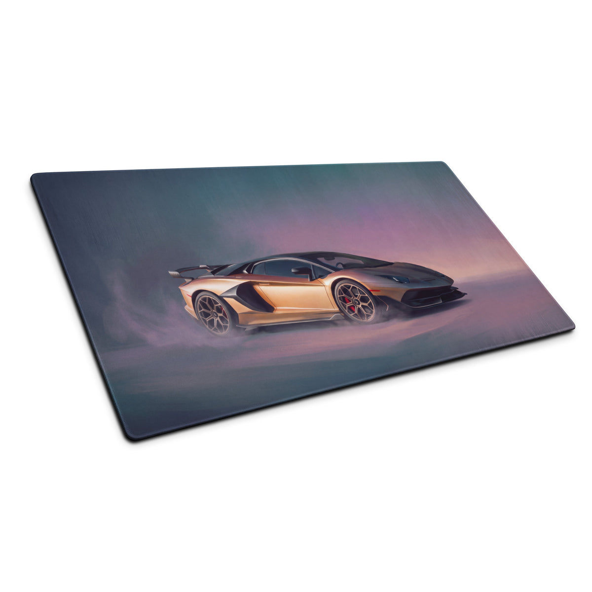 Golden lamborghini aventador graphic on bronze extended non slip rectangular desk pad for pc mouse use