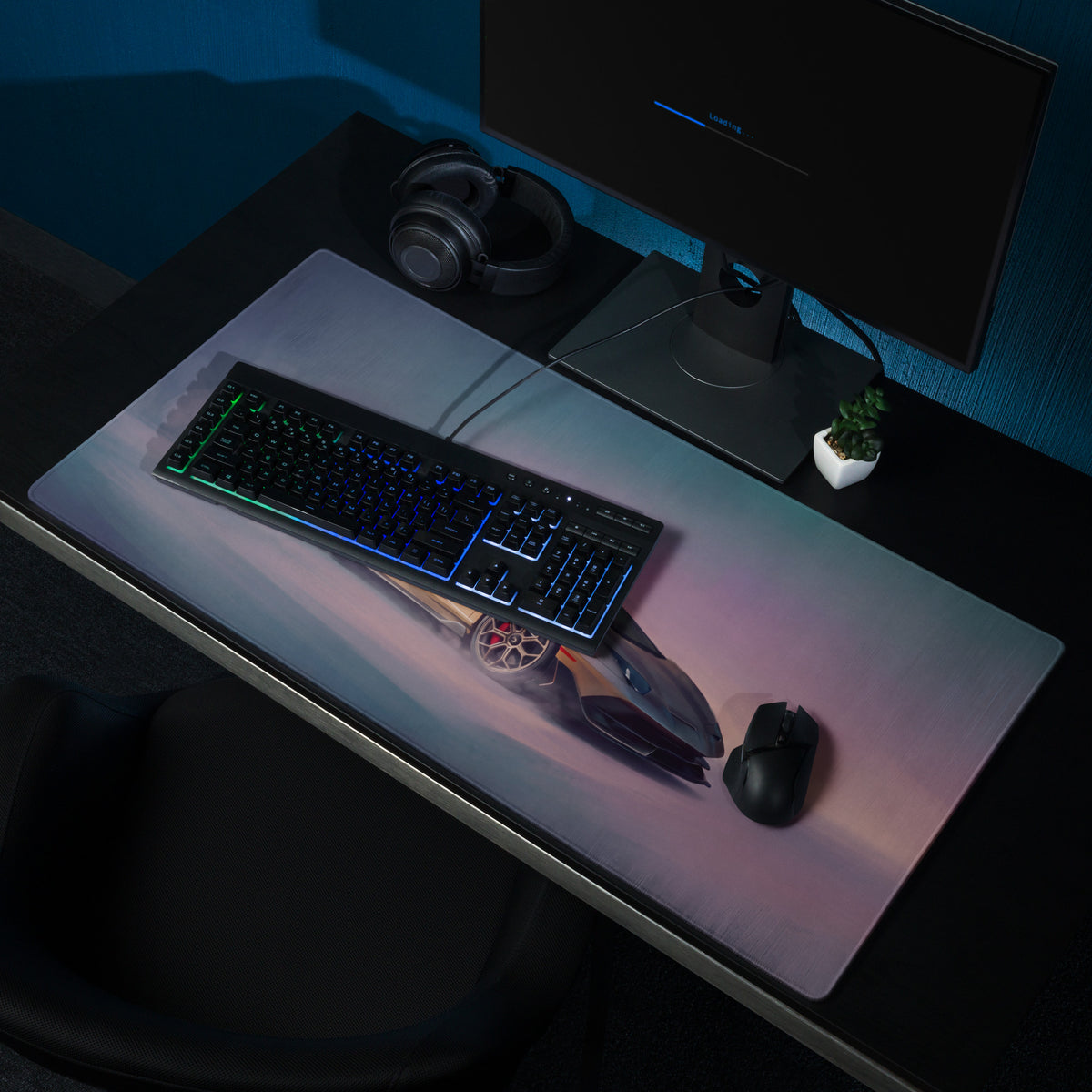 Lamborghini Aventador inspired bronze svj extended non-slip gaming mousepad with a futuristic purple blue car graphic