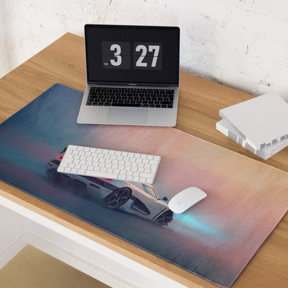A sleek high-precision xl gaming mousepad with vibrant gradient and futuristic koenigsegg agera inspired sports car design