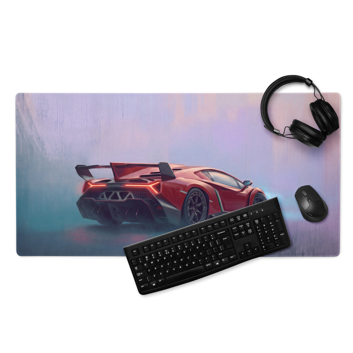 Red Lamborghini Veneno graphic printed on a low-friction cloth rosso apex desk mat gaming mousepad